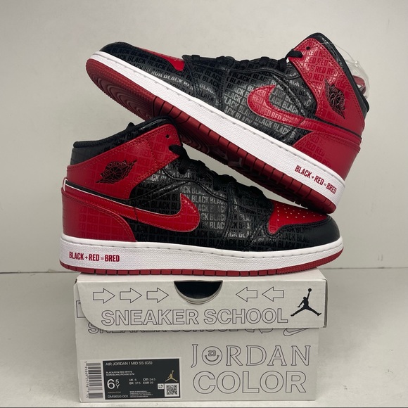 Jordan Shoes - Nike Air Jordan 1 Retro Mid GS SE “Bred Text” NEW 2022